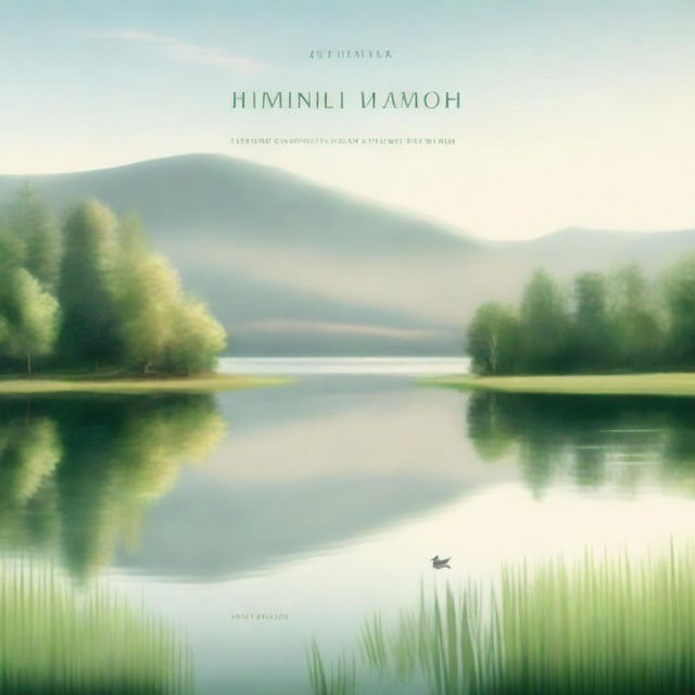 A serene and peaceful book cover featuring a tranquil landscape with a calm lake, surrounded by lush greenery and gentle hills