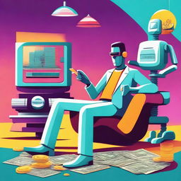 A vibrant and dynamic illustration representing the concept of 'Lucrando no automático' (making money automatically)