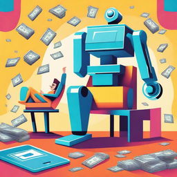 A vibrant and dynamic illustration representing the concept of 'Lucrando no automático' (making money automatically)