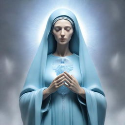 Create an image of the Virgin Mary with a gray alien face