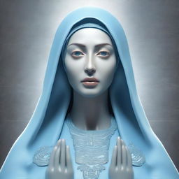 Create an image of the Virgin Mary with a gray alien face