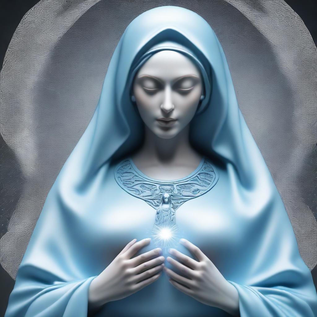 Create an image of the Virgin Mary with a gray alien face