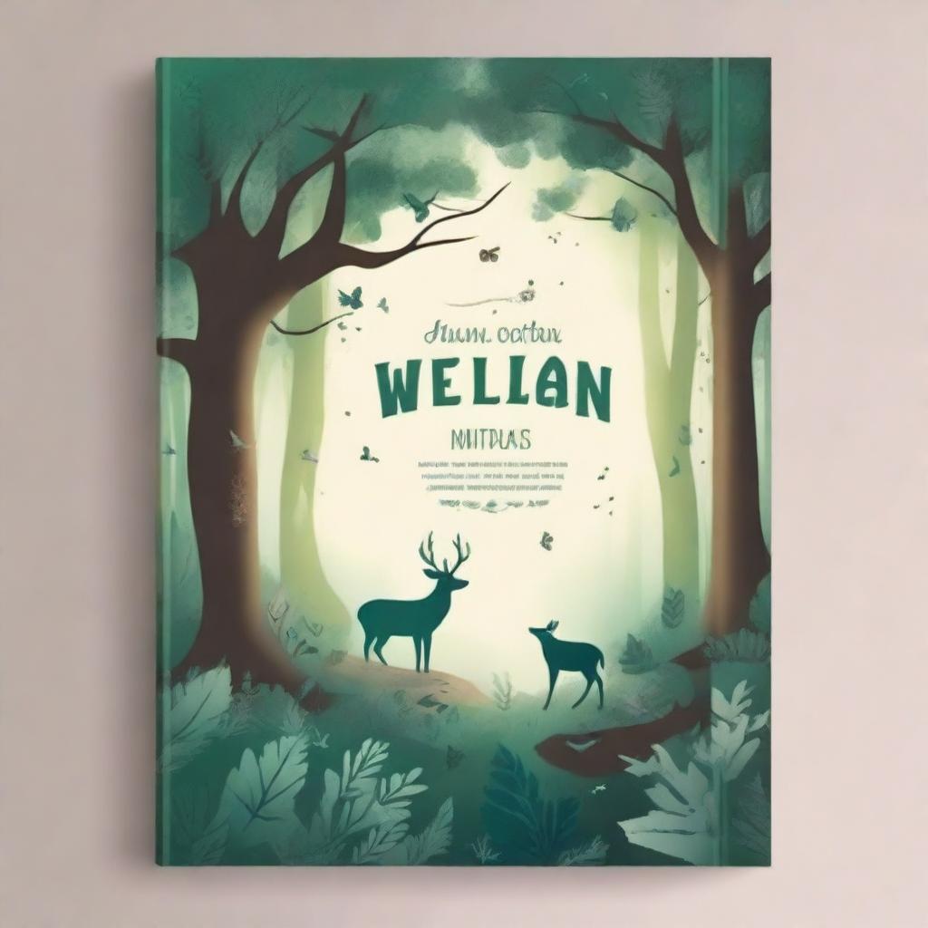 Create a captivating book cover featuring an enchanting forest with mystical creatures