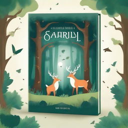 Create a captivating book cover featuring an enchanting forest with mystical creatures