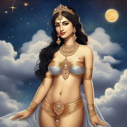 An Indian celestial maiden with traditional attire, adorned with intricate jewelry and a serene expression