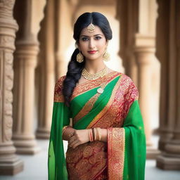 A beautiful Indian woman wearing a traditional saree, showcasing elegant and cultural attire