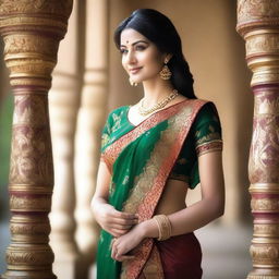 A beautiful Indian woman wearing a traditional saree, showcasing elegant and cultural attire