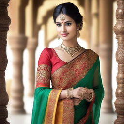 A beautiful Indian woman in a traditional saree, posing gracefully