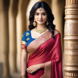 An elegant Indian woman wearing a traditional saree, showcasing the beauty and cultural richness of the attire