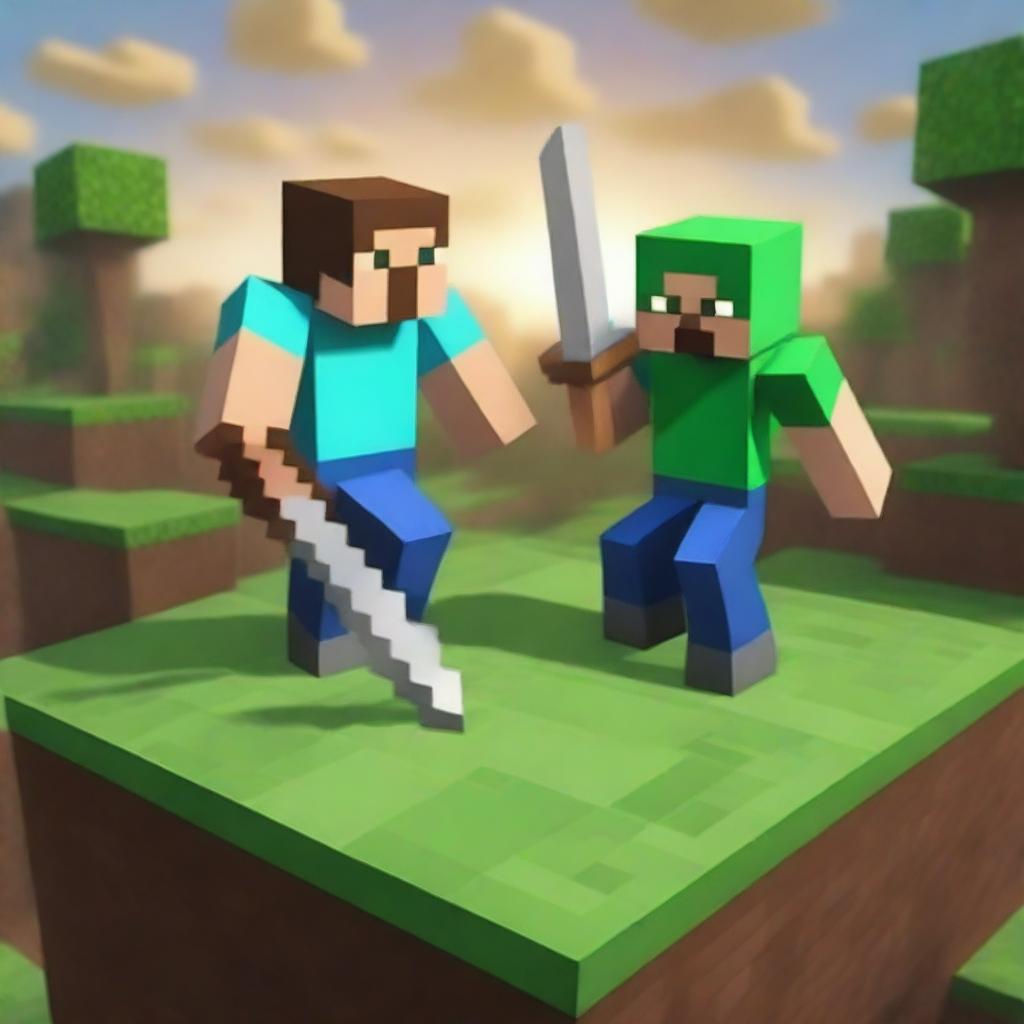 Create an image featuring a duel between two characters in the Minecraft universe