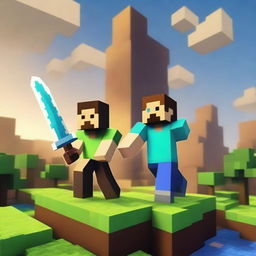 Create an image featuring a duel between two characters in the Minecraft universe