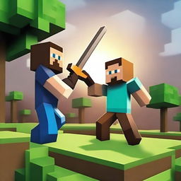 Create an image featuring a duel between two characters in the Minecraft universe