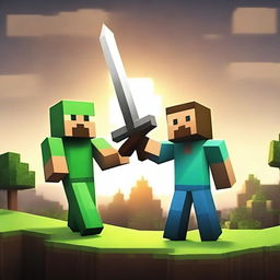 Create an image featuring a duel between two characters in the Minecraft universe