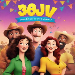 Create a movie poster for a Disney film titled 'NBIT!' starring Farmer Laura, Jason Statham in a brown wig with a beard, Timothée Chalamet, James Corden, and Idris Elba