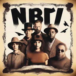 Create a movie poster for a Disney horror film titled 'NBIT!' starring Jason Statham in a brown wig with a beard, Timothée Chalamet, James Corden, Farmer Laura, and Idris Elba