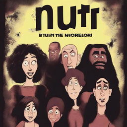 Create a movie poster for a Disney horror film titled 'NBIT!' starring Jason Statham in a brown wig with a beard, Timothée Chalamet, James Corden, Farmer Laura, and Idris Elba