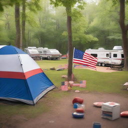 A picturesque view of a patriotic campsite