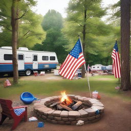 A picturesque view of a patriotic campsite