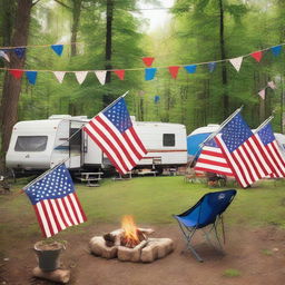 A picturesque view of a patriotic campsite