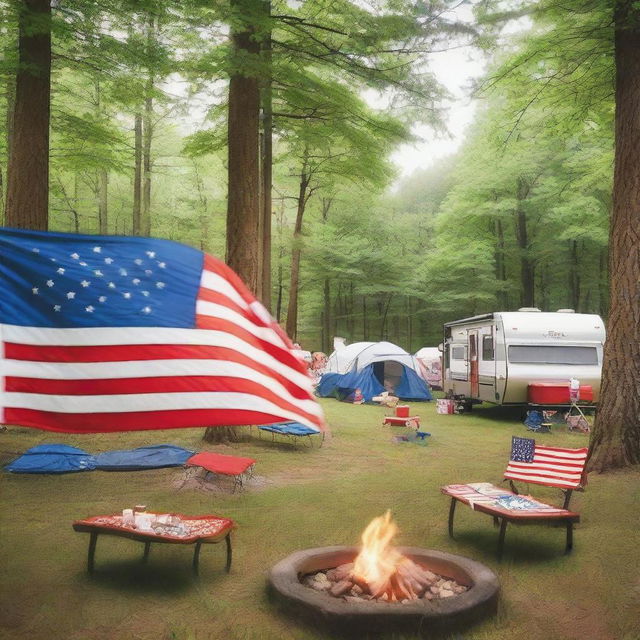 A picturesque view of a patriotic campsite