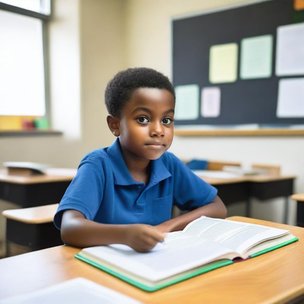 A student sitting at a desk in a classroom, focused on learning