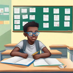 A student sitting at a desk in a classroom, focused on learning