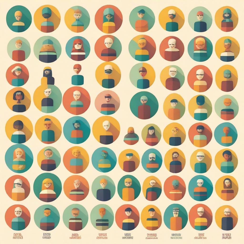 A colorful and visually engaging representation of the MBTI (Myers-Briggs Type Indicator) personality types