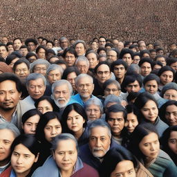 A high-resolution photograph of a massive crowd of a million people looking directly at the camera