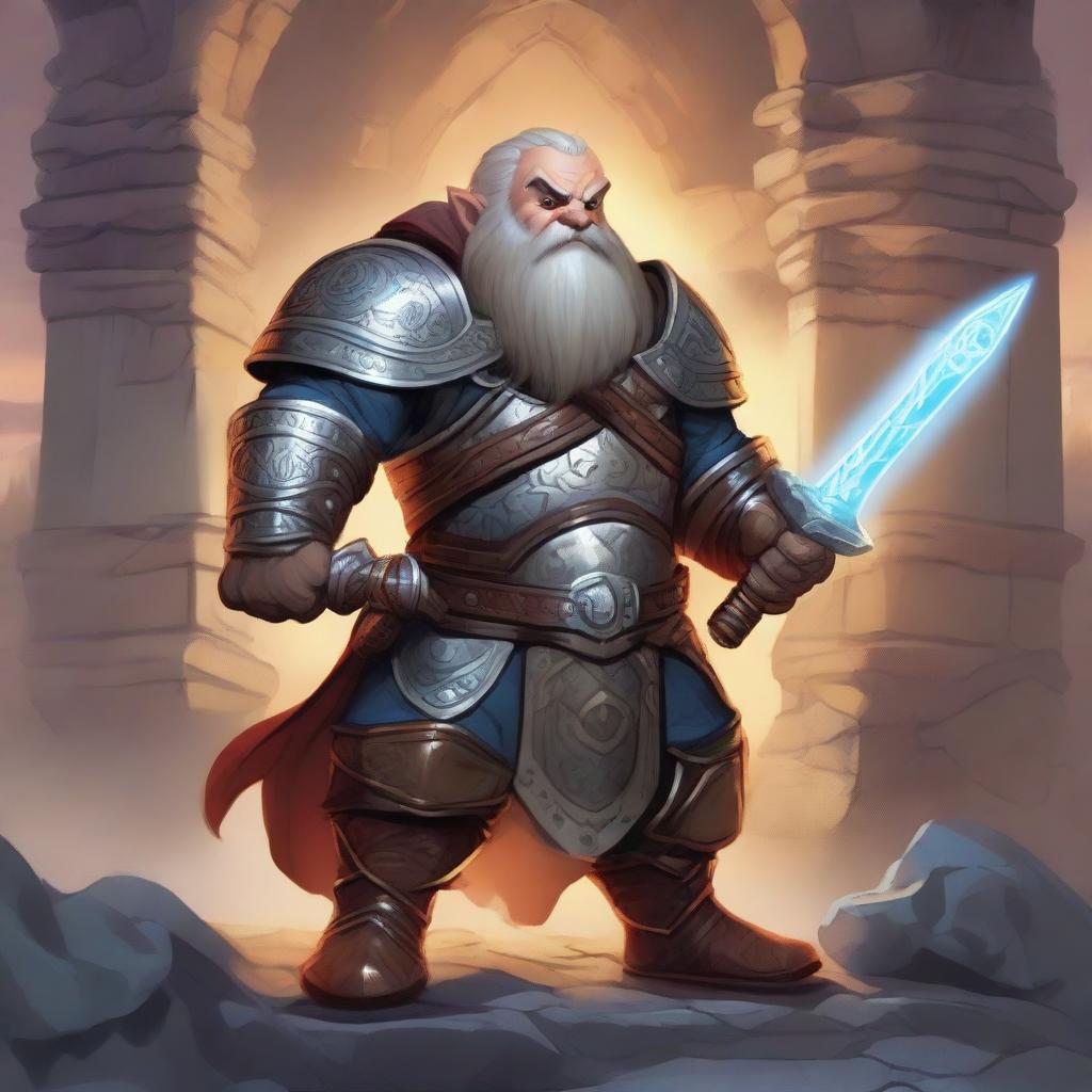 A detailed and heroic depiction of a dwarf paladin from Dungeons & Dragons