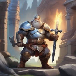 A detailed and heroic depiction of a dwarf paladin from Dungeons & Dragons