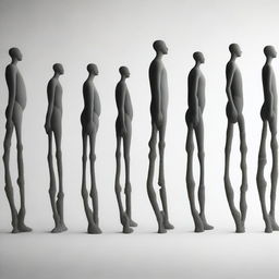 A surreal image featuring a row of people, where each person has more limbs than the last