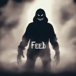 Create a horror film poster titled 'FEED ME' featuring a menacing smoke demon