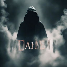 Create a horror film poster featuring a cloaked figure emerging from smoke