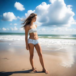 An 18-year-old girl enjoying her time at the beach