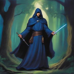 A male Kender from Dragonlance, dressed as a warlock