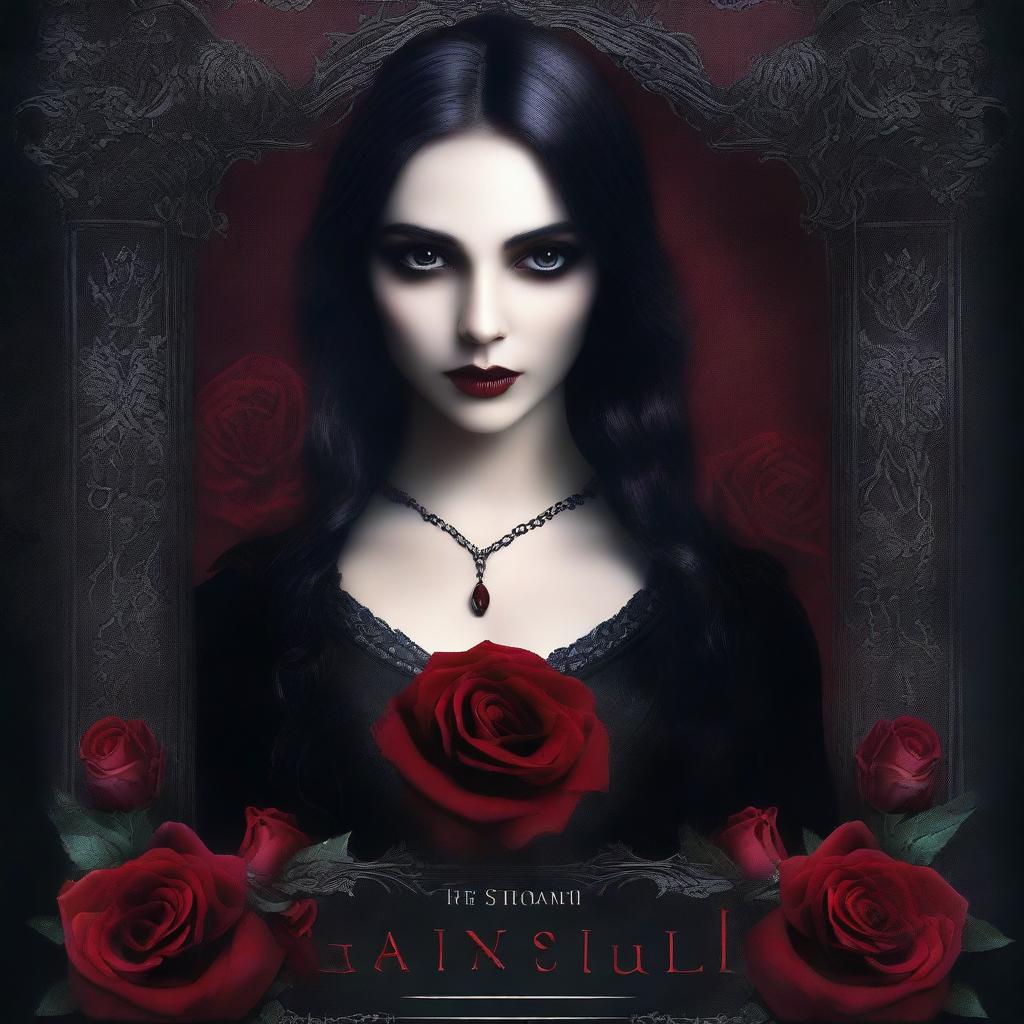 A captivating book cover featuring a vampire rose intertwined with a mysterious girl