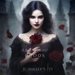 A captivating book cover featuring a vampire rose intertwined with a mysterious girl