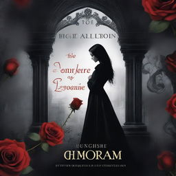 A mesmerizing book cover featuring a red rose and a mysterious girl in a vampiric setting