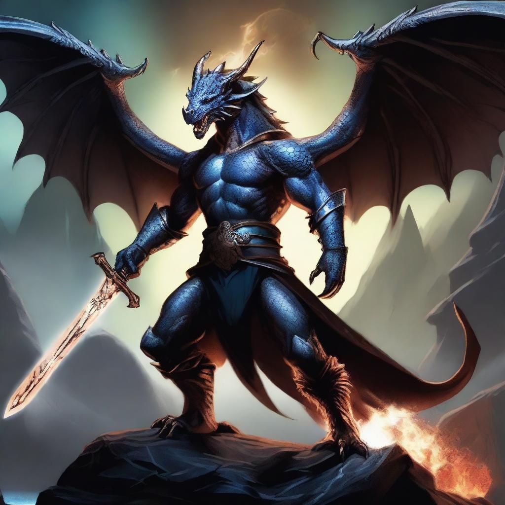 A fierce draconic creature wielding a massive two-handed sword