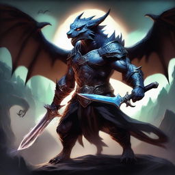 A fierce draconic creature wielding a massive two-handed sword