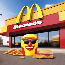 Create a movie poster starring a McDonalds happy meal, a McDonalds McChicken, and McNuggets sitting in front of a McDonalds building