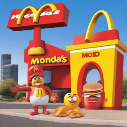 Create a movie poster starring a McDonalds happy meal, a McDonalds McChicken, and McNuggets sitting in front of a McDonalds building