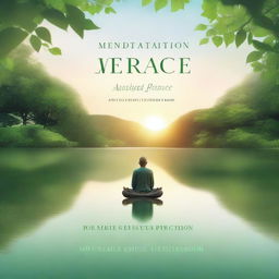 A serene and peaceful book cover featuring a person meditating in a tranquil natural setting