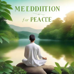 A serene and peaceful book cover featuring a person meditating in a tranquil natural setting