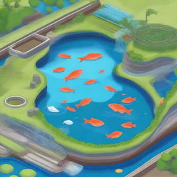 Create an image of a fish farm