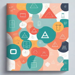 A detailed book cover for an algebra textbook, featuring mathematical symbols, equations, and geometric shapes