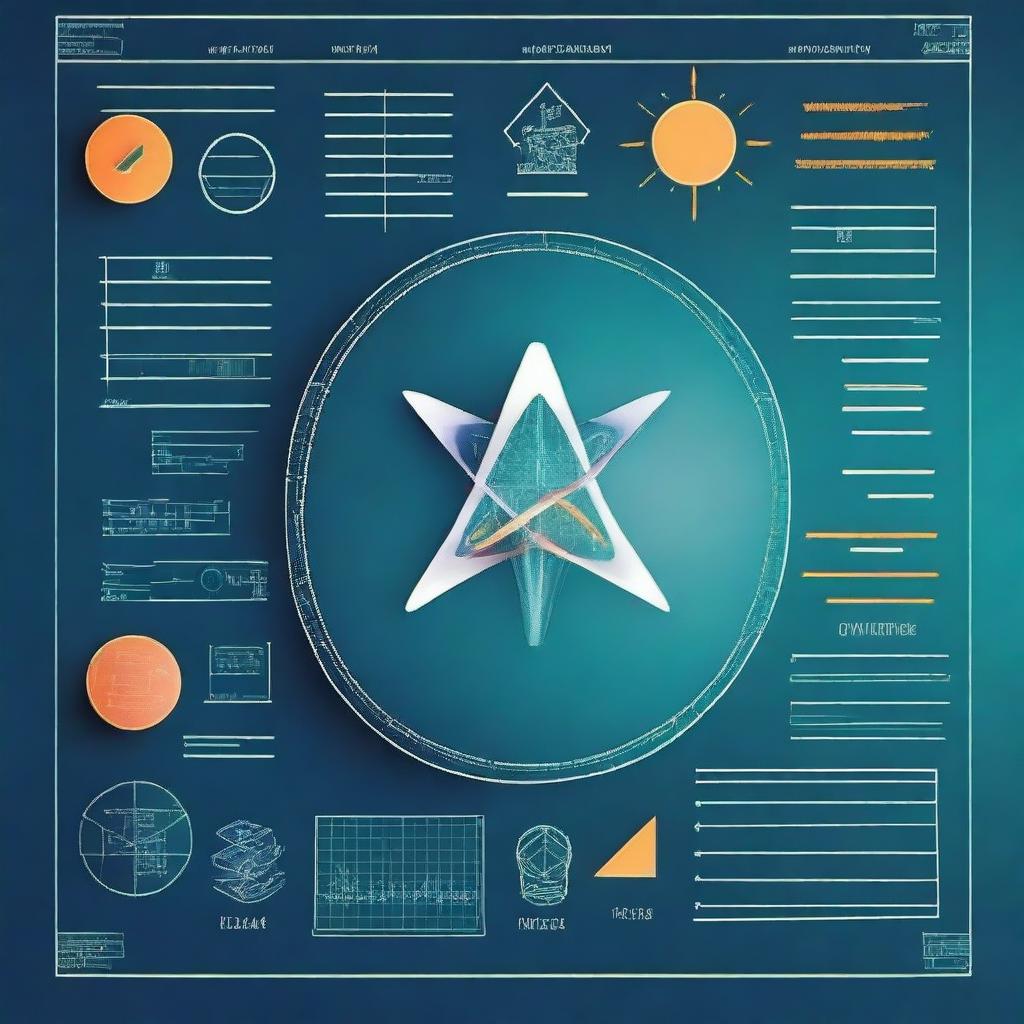 A detailed book cover for an algebra textbook, featuring mathematical symbols, equations, and geometric shapes