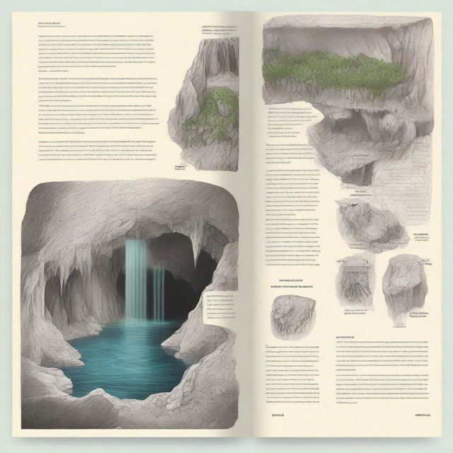 Design a scientifically-oriented book cover for a study on karst and caves, formatted to fit an A4 page