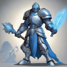 A detailed illustration of a Warforged character wielding a mace