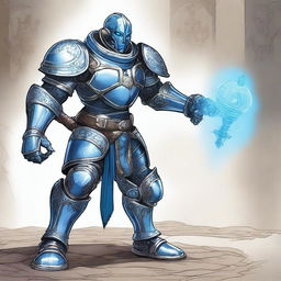 A detailed illustration of a Warforged character wielding a mace